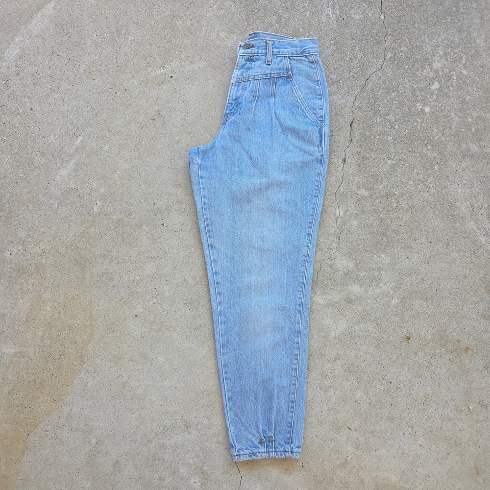 VTG Sunset Blues Jeans Size 26x27 High-Waisted Pleated Front Barrel Leg 80s USA - Picture 14 of 15